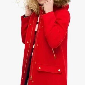 J.Crew Wool Coat with Faux Fur Trimmed Hood – Size 4